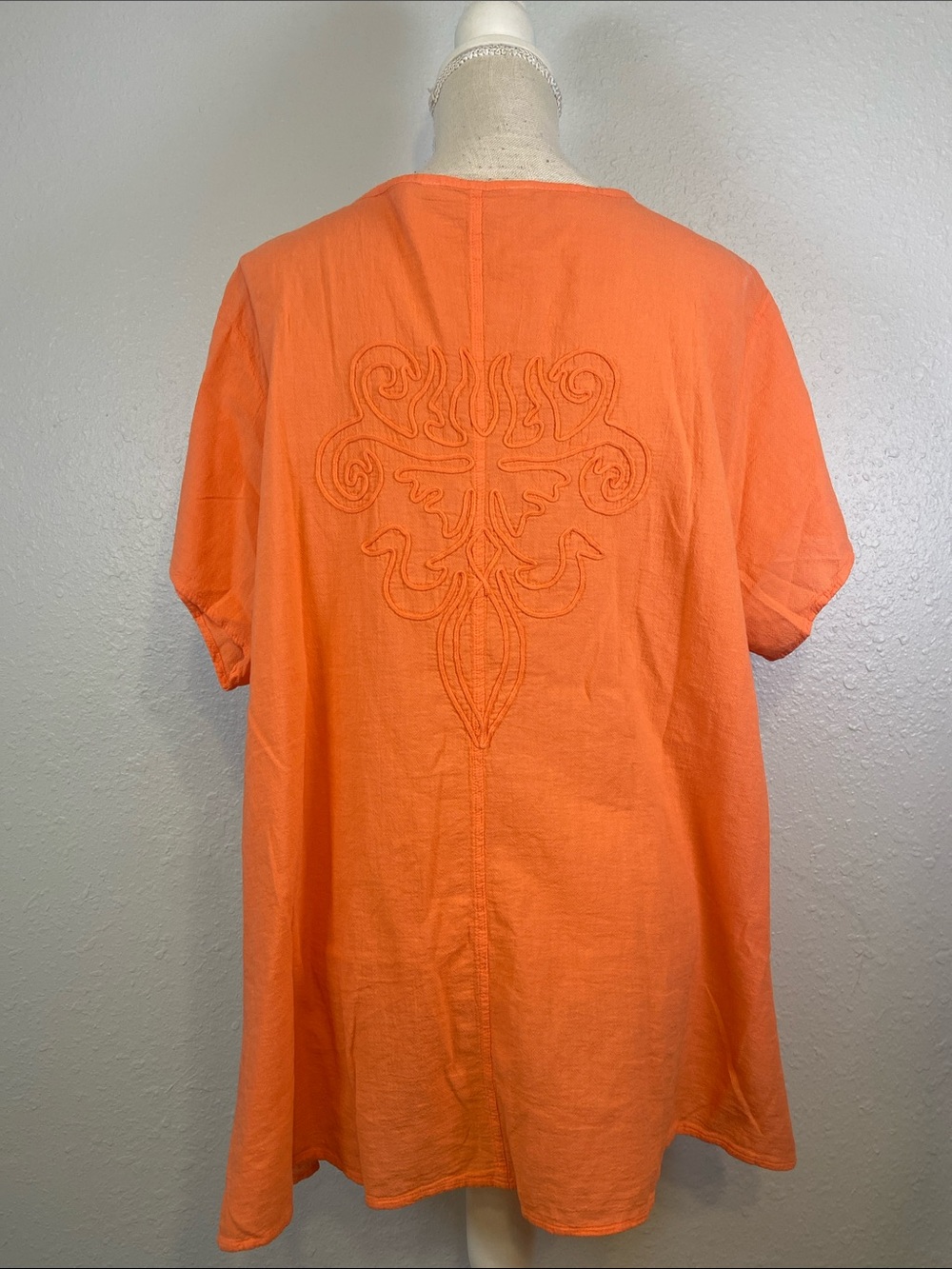 Soft Surroundings Orange 100% Cotton Lightweight Chic Embroidered Blouse Size 2X - Picture 5 of 7